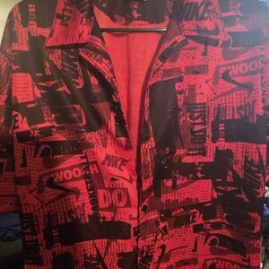 Nike Men's Red and Black Graphic Button Down Shirt